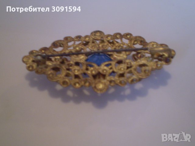 антикварна брошка  сини кристали , снимка 3 - Антикварни и старинни предмети - 37983099