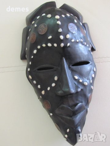 Африканска маска с медни инкрустации-голяма, снимка 3 - Антикварни и старинни предмети - 50887562