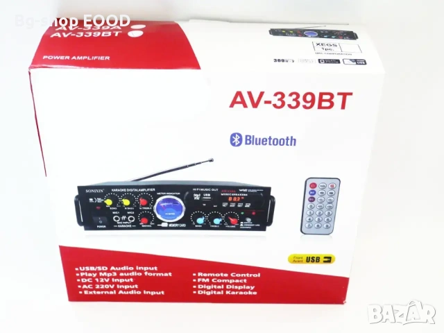 Усилвател UKC AV-339B с Bluetooth и караоке, FM, SD, USB, BLT, 2x120W , снимка 6 - Ресийвъри, усилватели, смесителни пултове - 54039267