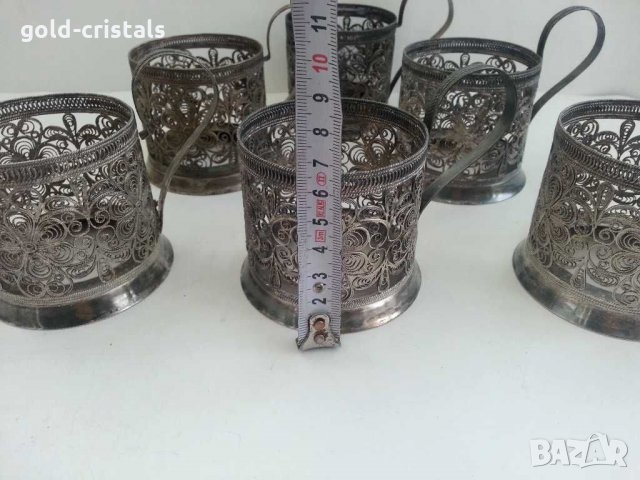 Руски посребрени стакани подстакани филигран, снимка 5 - Антикварни и старинни предмети - 31133671