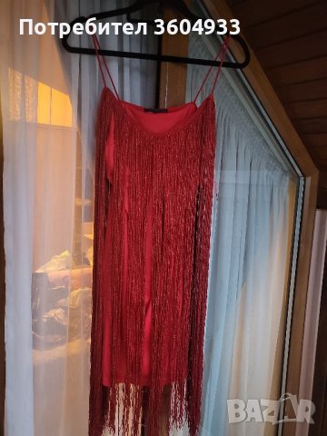 Червена рокля с ресни , снимка 2 - Рокли - 44172865