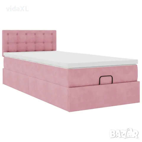 vidaXL Османска легло с матрак, розово, 90x200 см, кадифе, снимка 6 - Спални и легла - 56147025