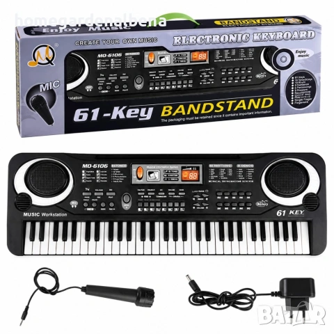 Детско електронно пиано 61 клавиша с микрофон и адаптер | 16 тона, 10 ритъма | Запис и Обучение