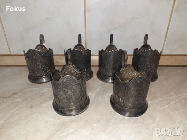 Комплект посребрени руски съветски подстакани 6 броя, снимка 3 - Антикварни и старинни предмети - 53348353