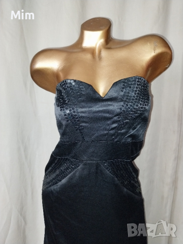 L Черна сатенена рокля с пайети , снимка 3 - Рокли - 44802406