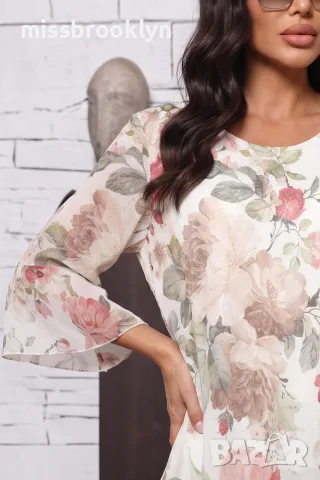 Блуза “Romantic Floral Garden” – бежова блуза с флорален принт арт.5097, снимка 2 - Блузи с дълъг ръкав и пуловери - 55821205
