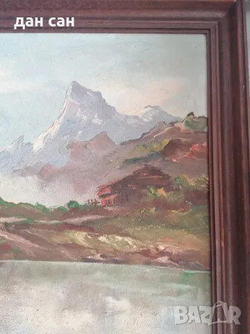 пейзаж Матерхорн подпис маслени бои Швейцария, снимка 2 - Антикварни и старинни предмети - 47660636