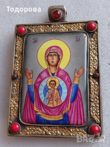 Руска сребърна емайлова икона(панагия) сребро 84, снимка 3 - Икони - 52943329