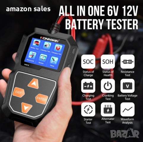 KONNWEI KW218 6V 12V тестер за акумулатори 100-2000CCA,анализатор на акумулатори,тестер за зарежданe, снимка 3 - Аксесоари и консумативи - 54160988