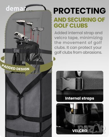 OutdoorMaster Подплатена пътна чанта за голф с подсилени колела, 900D, снимка 3 - Голф - 42839805