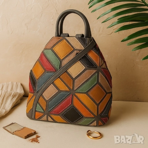 Стилна дамска раница с цветна мозайка, снимка 3 - Чанти - 51884570