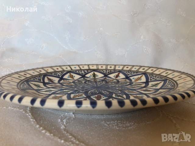 Керамична декоративна чиния, ръчна изработка, 25 см. диаметър, уникат, Тунис, нова, занаятчийска, снимка 5 - Декорация за дома - 52262062
