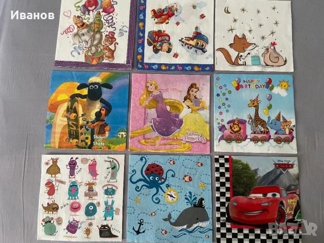Колекция от 50 броя салфетки с детски мотиви, снимка 2 - Други ценни предмети - 50734817