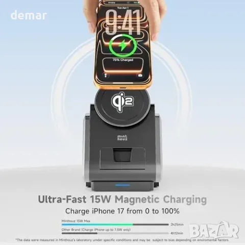 Minthouz 3в1 Qi2 MagSafe станция за iPhone и Apple Watch, снимка 2 - Безжични зарядни - 55933490