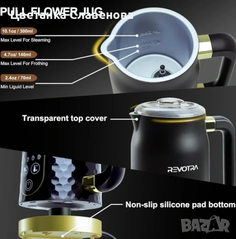 Пенообразувател за мляко с LED сензорен екран и температурен дисплей, снимка 6 - Друга електроника - 53086648