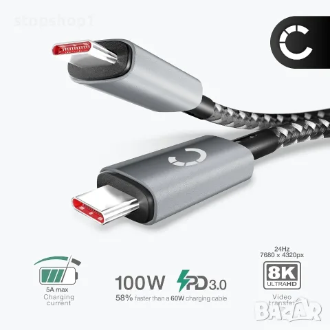 CELLONIC 1x USB C Type C кабел за данни, съвместим с Huawei P30 Lite, Pro 3.1, 1 м, найлон, сив/чер