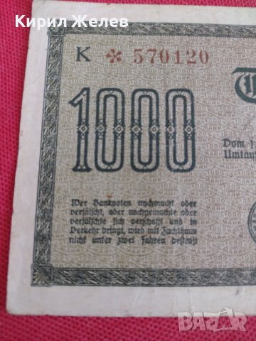 Райх банкнота 1000 марки 1922г. Германия рядка за колекционери 28215, снимка 5 - Нумизматика и бонистика - 37143403