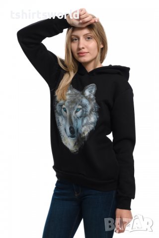 Нов дамски суичър с трансферен печат Вълк със сини очи, Серия вълци, снимка 3 - Суичъри - 37006757