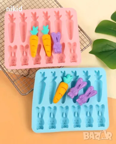 Заек морков моркови силиконов молд форма фондан шоколад бонбони декор, снимка 2 - Форми - 48340528