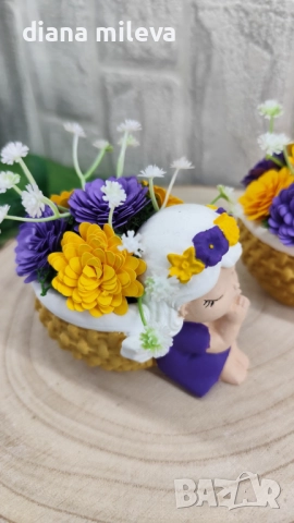 Ангелчета в жълто и лилаво!, снимка 3 - Декорация за дома - 52508713