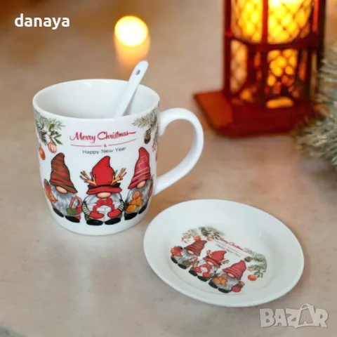 5324 Коледна чаша с капаче и лъжичка в подаръчна кутия, 320 мл, снимка 4 - Чаши - 47606409