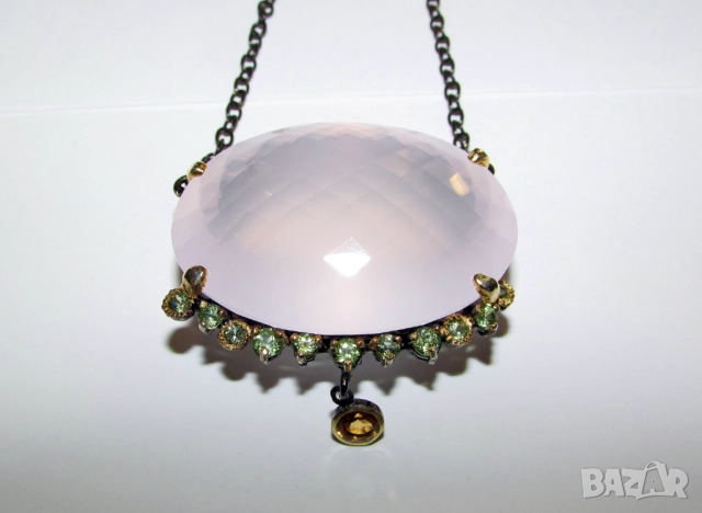 925 сребтърно колие с 150 карата розов кварц, подходящо за подарък, снимка 2 - Колиета, медальони, синджири - 52886007