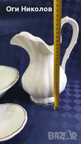 Старинен санитарен порцеланов комплектт - кана, леген и сапунерка, снимка 2 - Антикварни и старинни предмети - 50593603