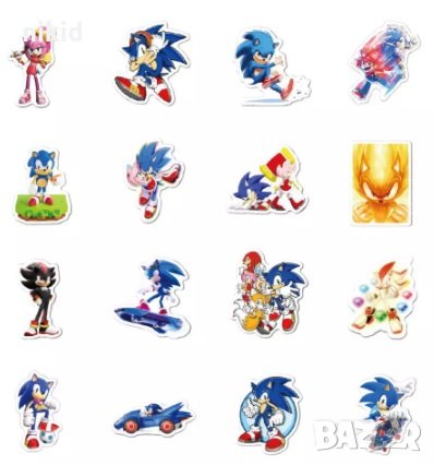 # 2 вид:  50 бр Соник Sonic самозалепващи лепенки стикери за украса декор картонена торта и др, снимка 4 - Други - 31957931