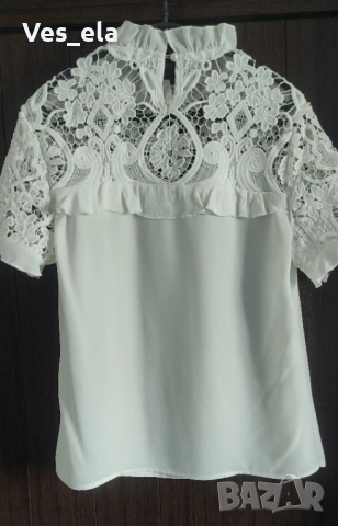 бяла блуза с рязана дантела, снимка 2 - Тениски - 54242036