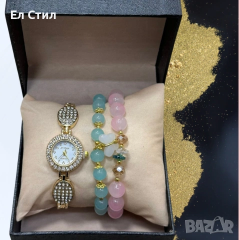 Елегантен дамски комплект аксесоари - часовник с камъни цирконии и гривна/и, снимка 3 - Дамски - 53310288