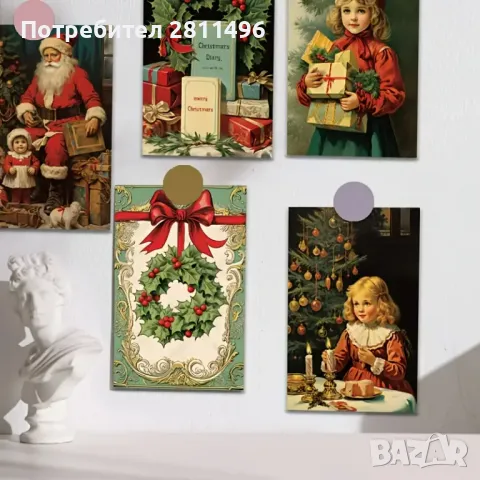 Комплект от 20 броя коледни ретро картички, снимка 6 - Други - 48629058