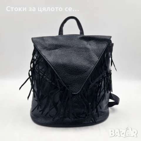 Дамска раница от еко кожа с ресни – бохо стил 36×30×16 см, снимка 2 - Раници - 55043899