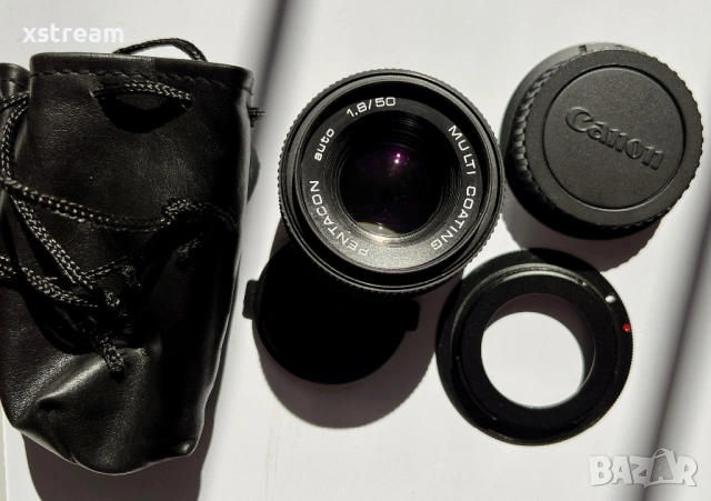 Отличен! Pentacon Auto Multi-Coated 50mm f/1.8 Ръчен Обектив, Резба M42 + Адаптор M42 към EF Canon, снимка 12 - Обективи и филтри - 54098875