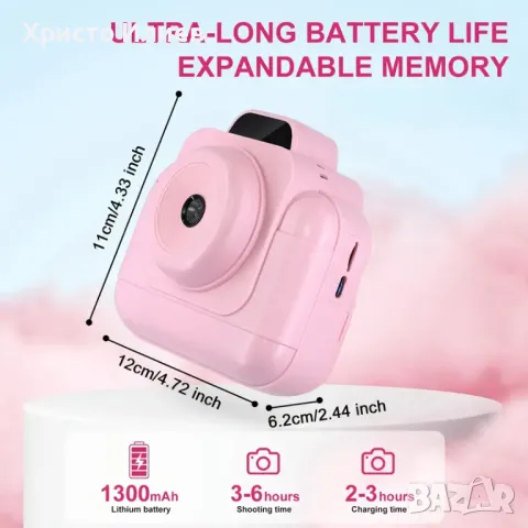 Детски фотоапарат за моментни снимки с дисплей мини термален Принтер с хартия комплект Лилав, снимка 5 - Други - 49846744