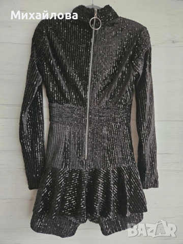 Черна парти рокля с пайети и цип, снимка 4 - Рокли - 52647698