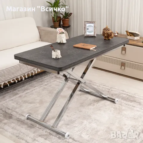 Комбинирана маса — тъмносив гранит + прави иноксови крака