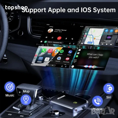 HSTOP Carplay Wireless адаптер, 2024г, USB-A към USB-C Plug and Play, iPhone ios10+ и Android 11+, снимка 4 - Аксесоари и консумативи - 50542352