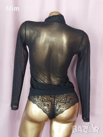 S/M Черна блуза с дълъг ръкав от прозрачен еластичен тюл , снимка 2 - Блузи с дълъг ръкав и пуловери - 54130135