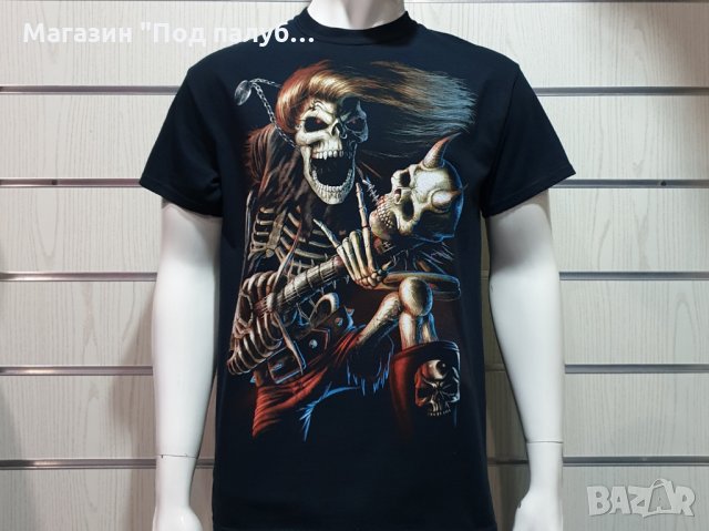 Нова мъжка тениска с дигитален печат Скелет с китара, снимка 5 - Тениски - 30116241