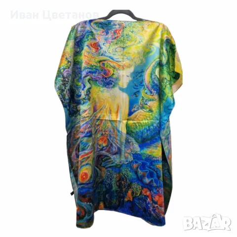 Лятна плажна туника от коприна, с артистични и морски десени, снимка 12 - Туники - 50036708