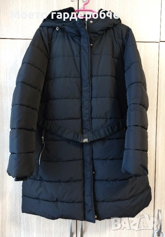 Дълго черно яке с качулка размер ХХЛ