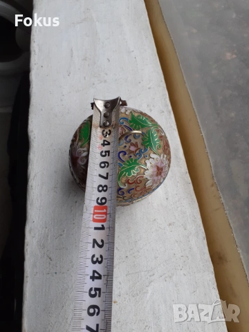 Клоазоне cloisonne клетъчен емайл бронз ваза ябълка, снимка 7 - Антикварни и старинни предмети - 53335642