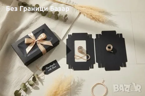 Нови 12 броя черни подаръчни кутии с прозорец и сатенена панделка 27x16x6 см, снимка 9 - Други - 55943203