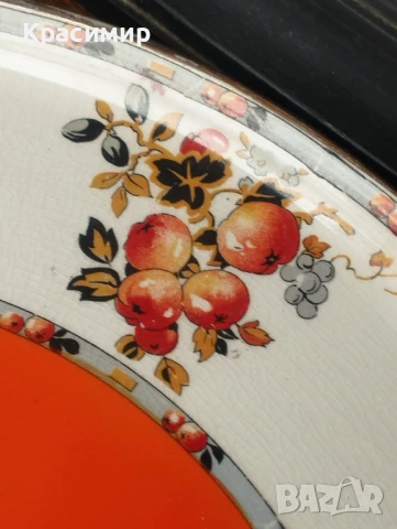 Есенни цветове Винтидж плато произведено в Англия с плодови мотиви. 30-те години на миналия век. , снимка 2 - Антикварни и старинни предмети - 50591852