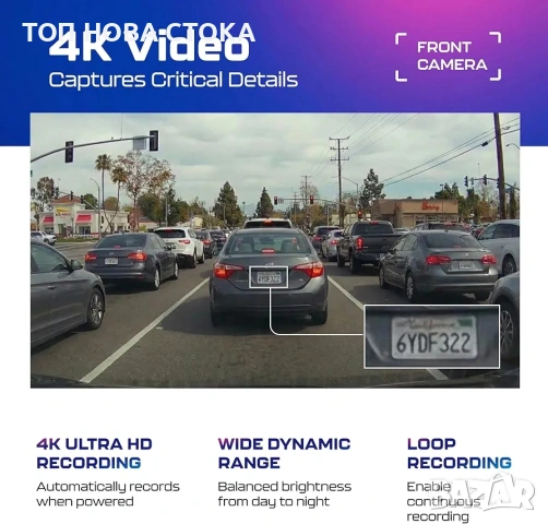 Видеорегистратор AZDOME PG17 4K+FHD, WiFi 6, Нощно виждане, 150°, 12", снимка 4 - Аксесоари и консумативи - 54159960