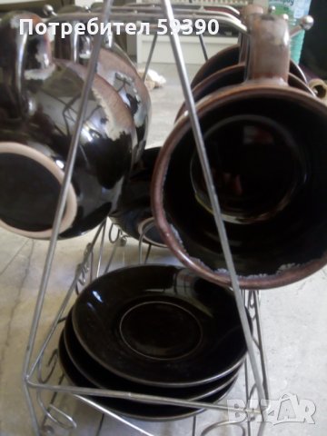 Керамични чаши за кафе със стойка, снимка 1 - Чаши - 29396157