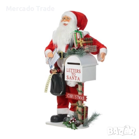 Коледна реалистична фигура на Дядо Коледа - пощальон със светлина и музика, 100см, снимка 4 - Декорация за дома - 52325085