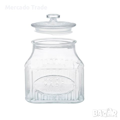 Стъклен буркан за сладки Mercado Trade, Квадратен, Прозрачен, С релефен дизайн с капак, снимка 2 - Кутии за съхранение - 42740631