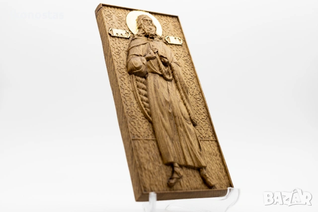 Позлатена релефна икона на пророк Илия от масивен дъб, снимка 2 - Икони - 53224817