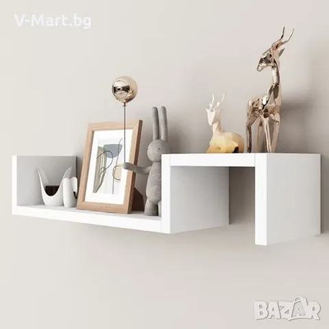 Комплект рафтове за стена 2 броя, етажерка, дърво, бели, 58x12x10см, снимка 7 - Етажерки - 55739636